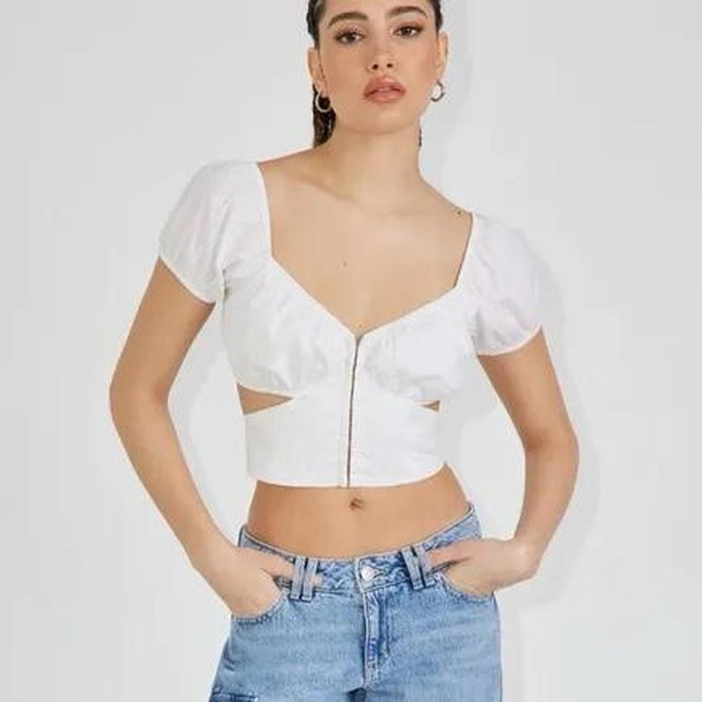 Garage White Cut-Out Crop Top